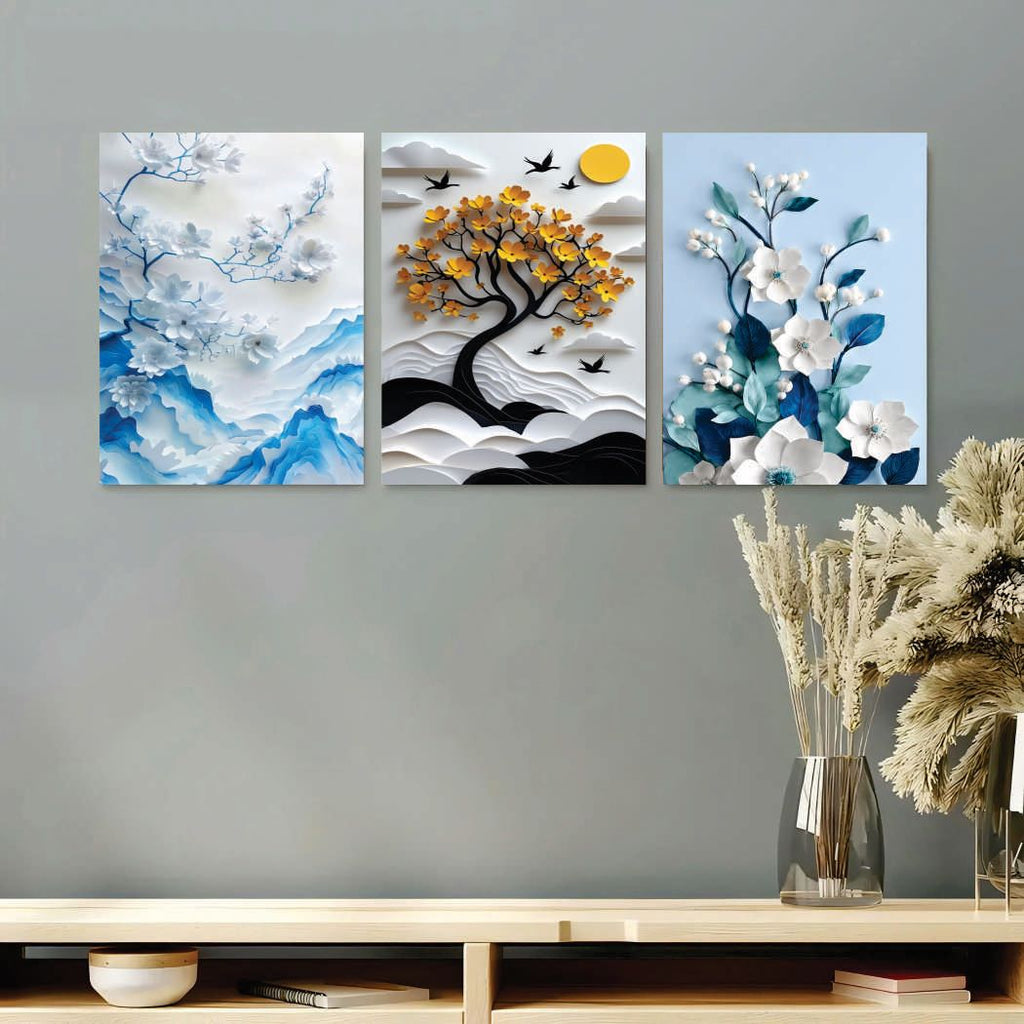 Set of 3 Premium Wall Art Photo Tiles – Modern Home Decor Sets